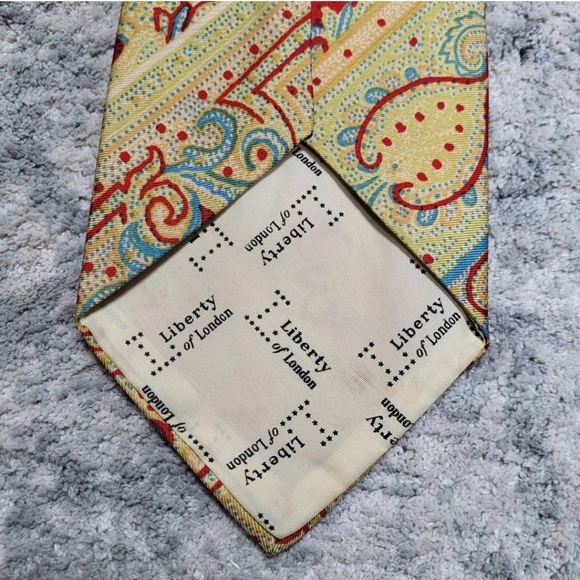 VTG 70s Liberty Of London All Silk Tie Yellow Red Abstract 4" Wide New Old Stock - Picture 3 of 9